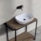 Console Sink Vanity With Ceramic Vessel Sink and Natural Brown Oak Shelf